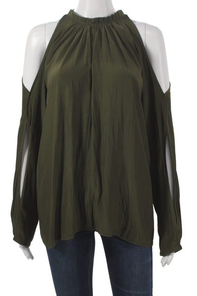 Ramy Brook Women Green Halter Long Sleeve Boho Basic Blouse Size M