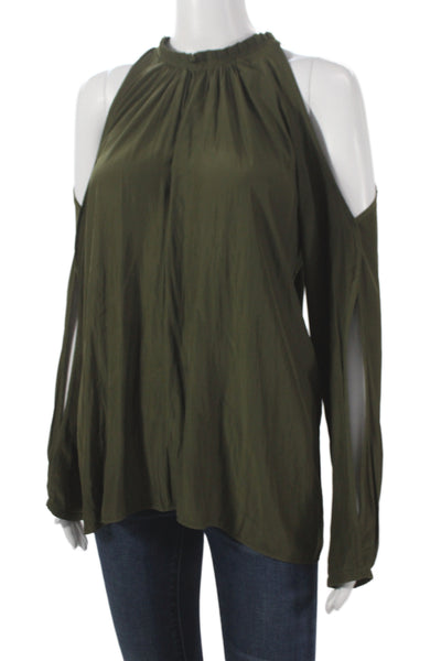 Ramy Brook Women Green Halter Long Sleeve Boho Basic Blouse Size M