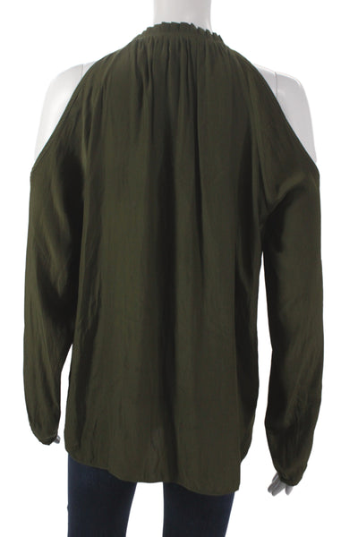 Ramy Brook Women Green Halter Long Sleeve Boho Basic Blouse Size M