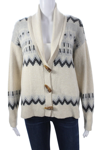 Frye Women Fair Isle Collared Long Sleeve Cardigan Ivory Size S