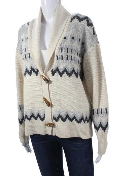 Frye Women Fair Isle Collared Long Sleeve Cardigan Ivory Size S