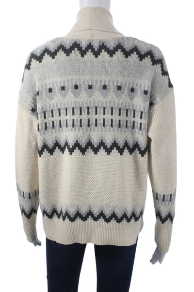 Frye Women Fair Isle Collared Long Sleeve Cardigan Ivory Size S