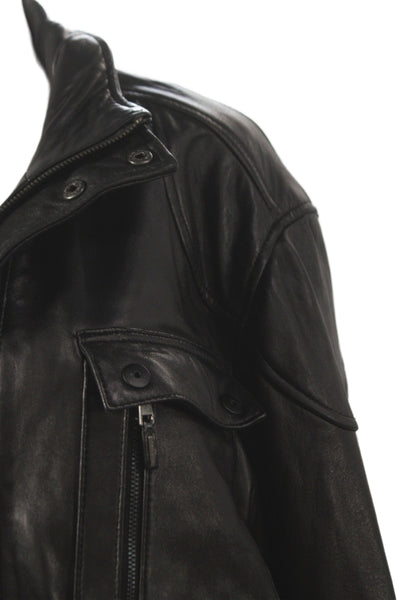 Calvin Klein Mens Military Leather Jacket Black Size XL