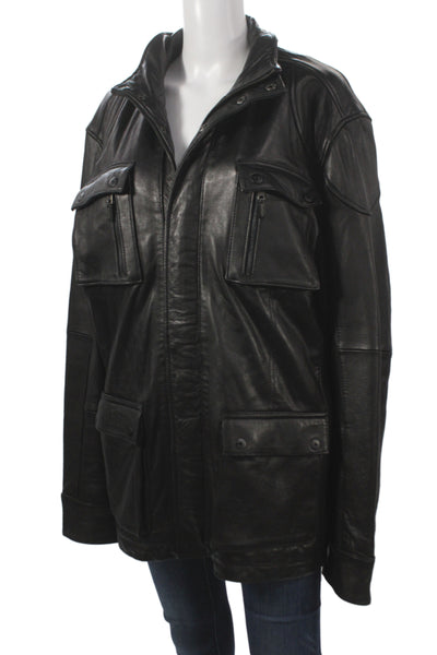 Calvin Klein Mens Military Leather Jacket Black Size XL