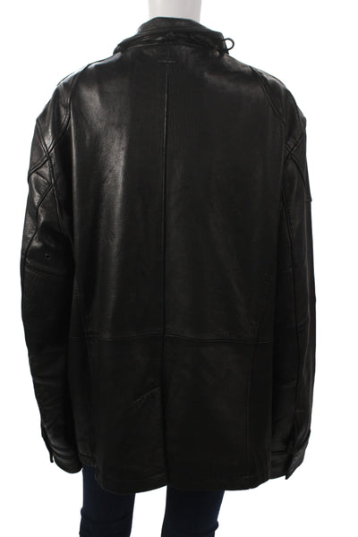 Calvin Klein Mens Military Leather Jacket Black Size XL