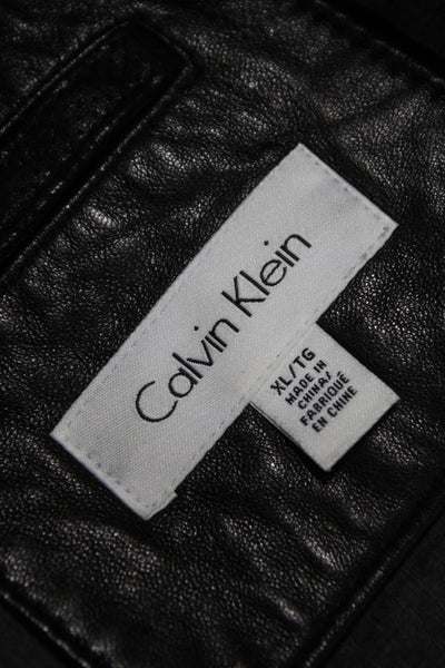 Calvin Klein Mens Military Leather Jacket Black Size XL