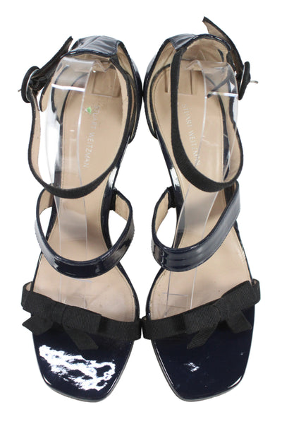 Stuart Weitzman Women's Open Toe Strappy Patent Leather Sandals Blue Size 10