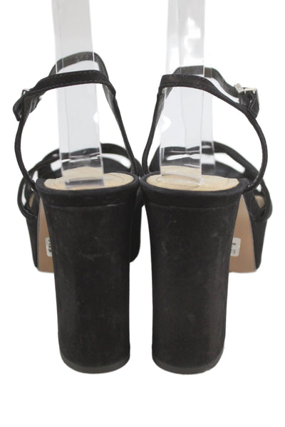 Schutz Women's Open  Toe Suede Block Heels Ankle Buckle Sandals Black Size 10