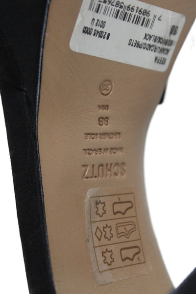Schutz Women's Open  Toe Suede Block Heels Ankle Buckle Sandals Black Size 10