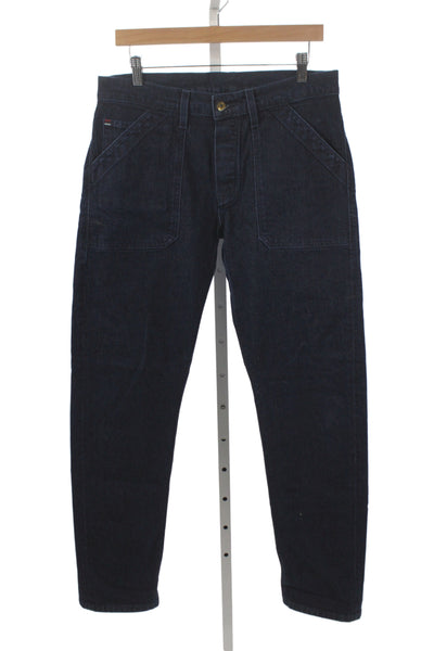 Designer Mens Straight Jeans Blue Mid-Rise Cotton Casual Size 31