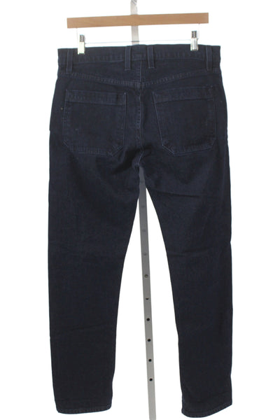 Designer Mens Straight Jeans Blue Mid-Rise Cotton Casual Size 31
