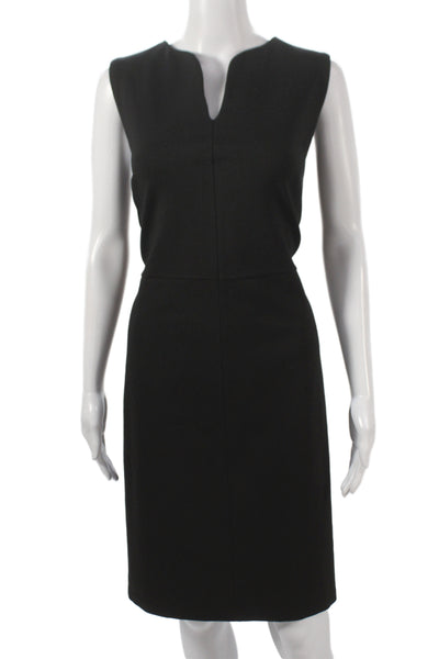Tahari Womens Sheath Dress Black V-Neck Knee Length Zip Size 14