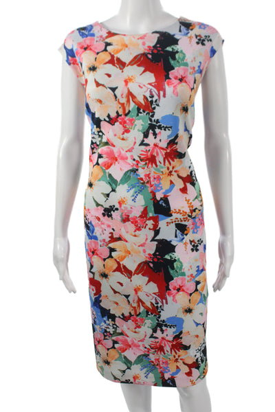 Tahari Women Multicolor Floral Sheath Dress Short Sleeve Knee Length Size 16