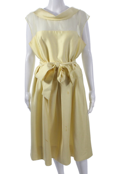 Rickie Freeman Teri Jon Women Yellow Fit & Flare Cowl Neck Silk Dress Size 14