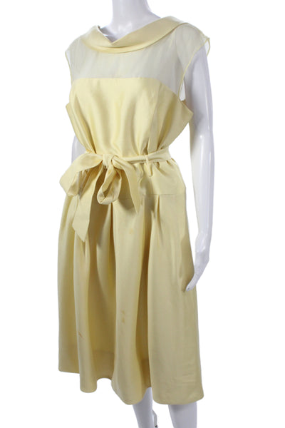 Rickie Freeman Teri Jon Women Yellow Fit & Flare Cowl Neck Silk Dress Size 14