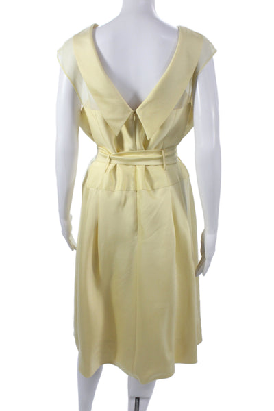 Rickie Freeman Teri Jon Women Yellow Fit & Flare Cowl Neck Silk Dress Size 14