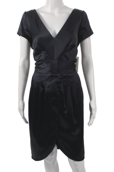 Chetta B Women Sheath Dress Black V-Neck Knee Length Short Sleeve Size 16