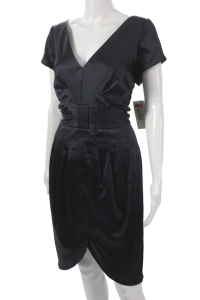 Chetta B Women Sheath Dress Black V-Neck Knee Length Short Sleeve Size 16