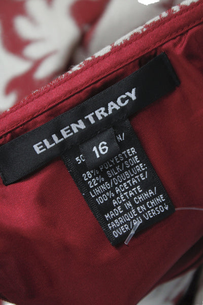 Ellen Tracy Women A-Line Red Floral Skirt Knee Length Zip Size 16