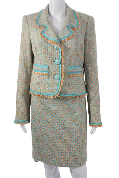 Cynthia Cynthia Steffe Womens Tweed Blazer Skirt Suit Blue Orange Size Large/12