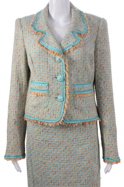 Cynthia Cynthia Steffe Womens Tweed Blazer Skirt Suit Blue Orange Size Large/12