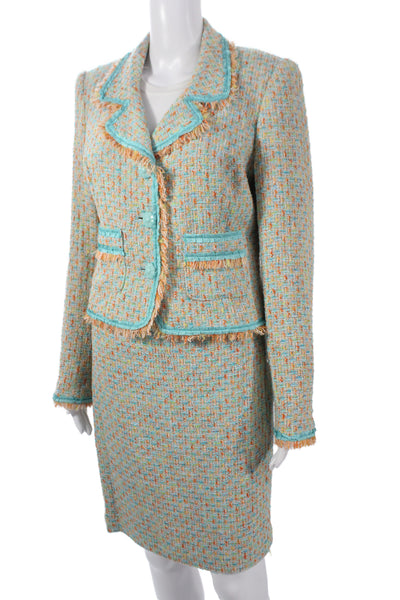 Cynthia Cynthia Steffe Womens Tweed Blazer Skirt Suit Blue Orange Size Large/12