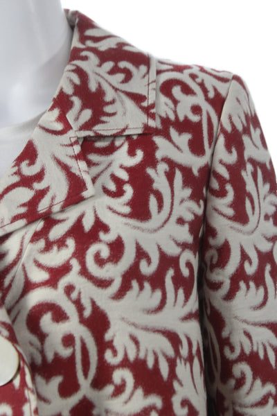 Ellen Tracy Womens Brocade Print Coat Skirt Suit Red White Cotton Size 12/14