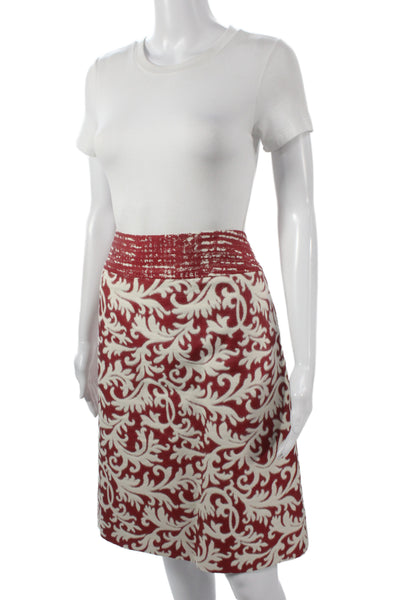 Ellen Tracy Womens Brocade Print Coat Skirt Suit Red White Cotton Size 12/14