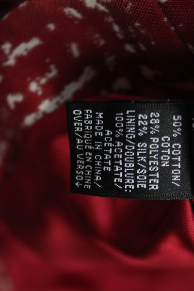 Ellen Tracy Womens Brocade Print Coat Skirt Suit Red White Cotton Size 12/14