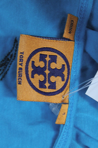 Tory Burch Womens Jersey Scoop Neck Short Sleeve T-Shirt Blue Birds Size S