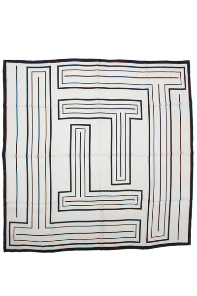 Lafayette 148 New York Womens Silk Square Geometric Scarf White Black 35"x35"