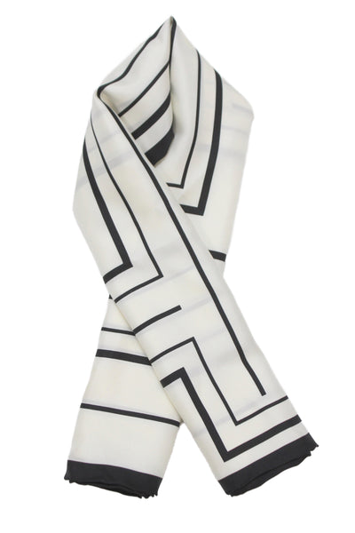 Lafayette 148 New York Womens Silk Square Geometric Scarf White Black 35"x35"