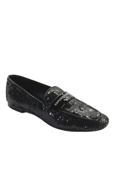 Emporio Armani Mens Sequins Embellished Flat Loafers Shoes Black Size 11