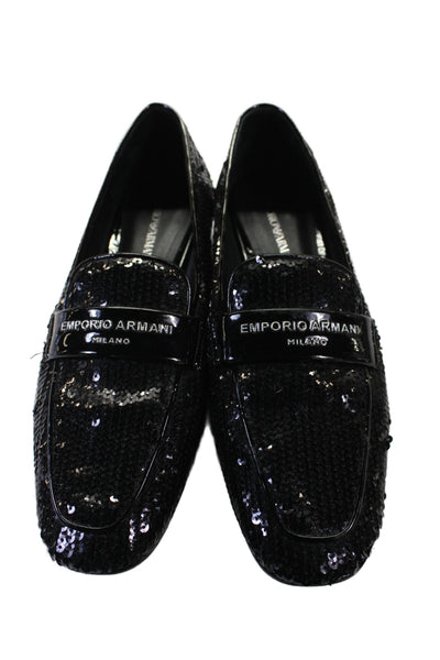 Emporio Armani Mens Sequins Embellished Flat Loafers Shoes Black Size 11