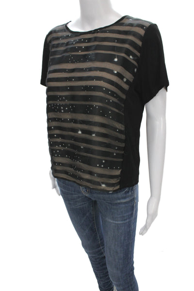 Vionnet Womens Beige Striped Viscose Short Sleeve Round Neck T-Shirt Size 38