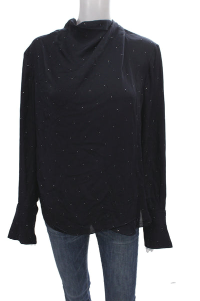 A.L.C. Womens Tunic Blouse Black Silk Cowl Neck Polka Dot Long Sleeve Size 12