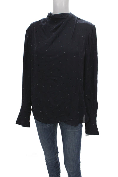A.L.C. Womens Tunic Blouse Black Silk Cowl Neck Polka Dot Long Sleeve Size 12