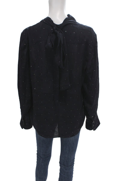 A.L.C. Womens Tunic Blouse Black Silk Cowl Neck Polka Dot Long Sleeve Size 12