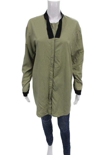 Goen. J Women Tunic Collared Long Sleeve Green Rayon Button Up Size 4