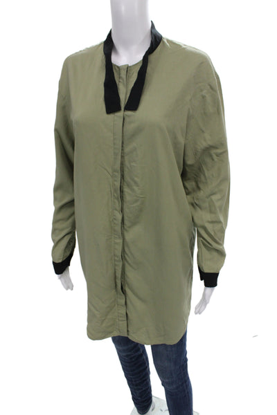 Goen. J Women Tunic Collared Long Sleeve Green Rayon Button Up Size 4