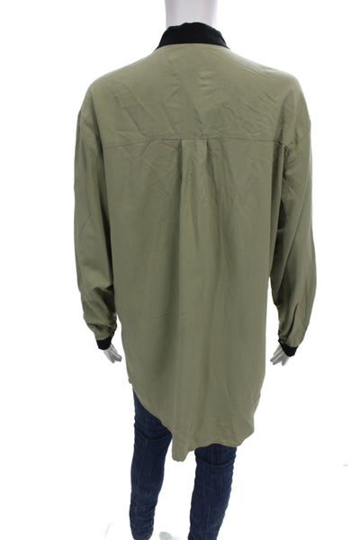 Goen. J Women Tunic Collared Long Sleeve Green Rayon Button Up Size 4