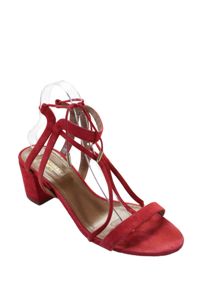 Aquazzura Womens Suede  Austin Strappy Block Heel Sandals Red Size 10