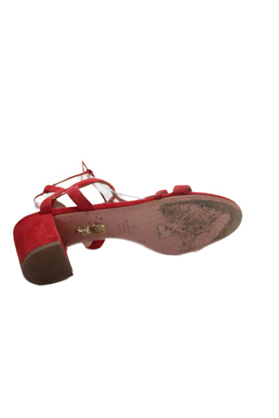 Aquazzura Womens Suede  Austin Strappy Block Heel Sandals Red Size 10