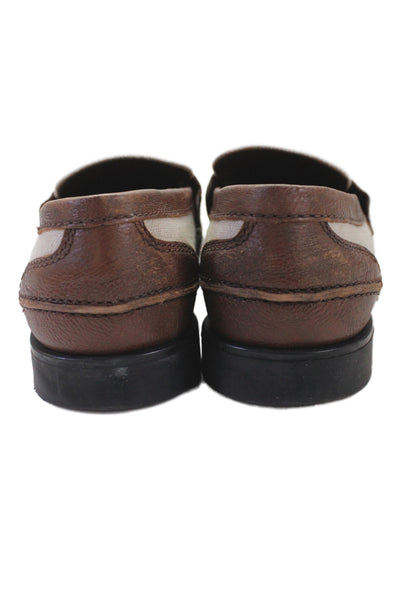 Miu Miu Women's Leather Penny Applique Panelled Loafers Brown Size 10.5