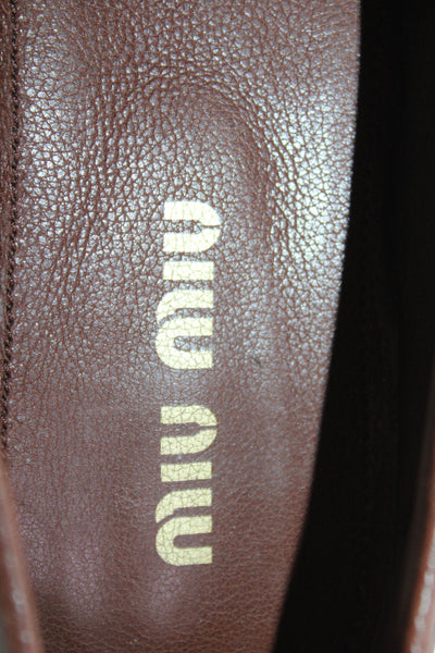 Miu Miu Women's Leather Penny Applique Panelled Loafers Brown Size 10.5