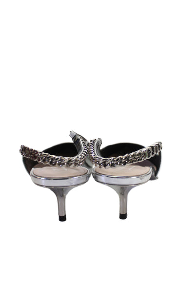 Gucci Women's Patent Leather Pointed  Signoria  Slingback Heels Silver Size 9.5