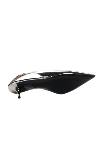 Gucci Women's Patent Leather Pointed  Signoria  Slingback Heels Silver Size 9.5