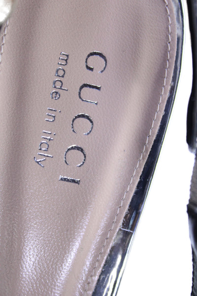 Gucci Women's Patent Leather Pointed  Signoria  Slingback Heels Silver Size 9.5