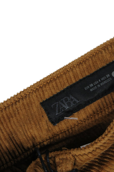 Zara Womens Brown Button Cotton Pants Size 36