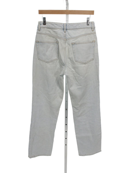 Raey Women Straight Jeans Mid Rise Blue Cotton Inseam 31 Size 26